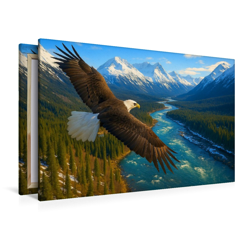 Weißkopfseeadler im Flug über dem Fluss