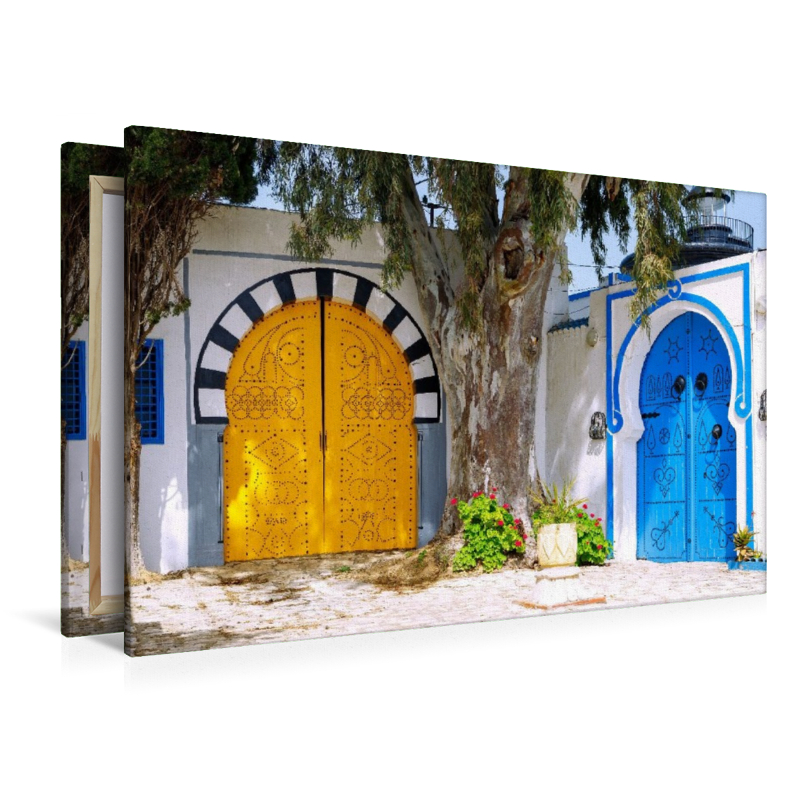 gelbe und blaue Holztüren in der Medina von Sidi Bou Said