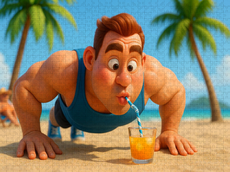 Jeder Liegestütz eine kleine Belohnung - Bodybuilder am Strand