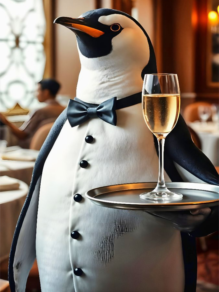 Pinguin serviert stilvoll