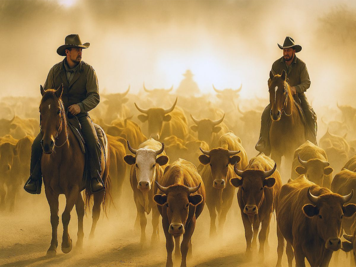 Cowboys begleiten eine Rinderherde