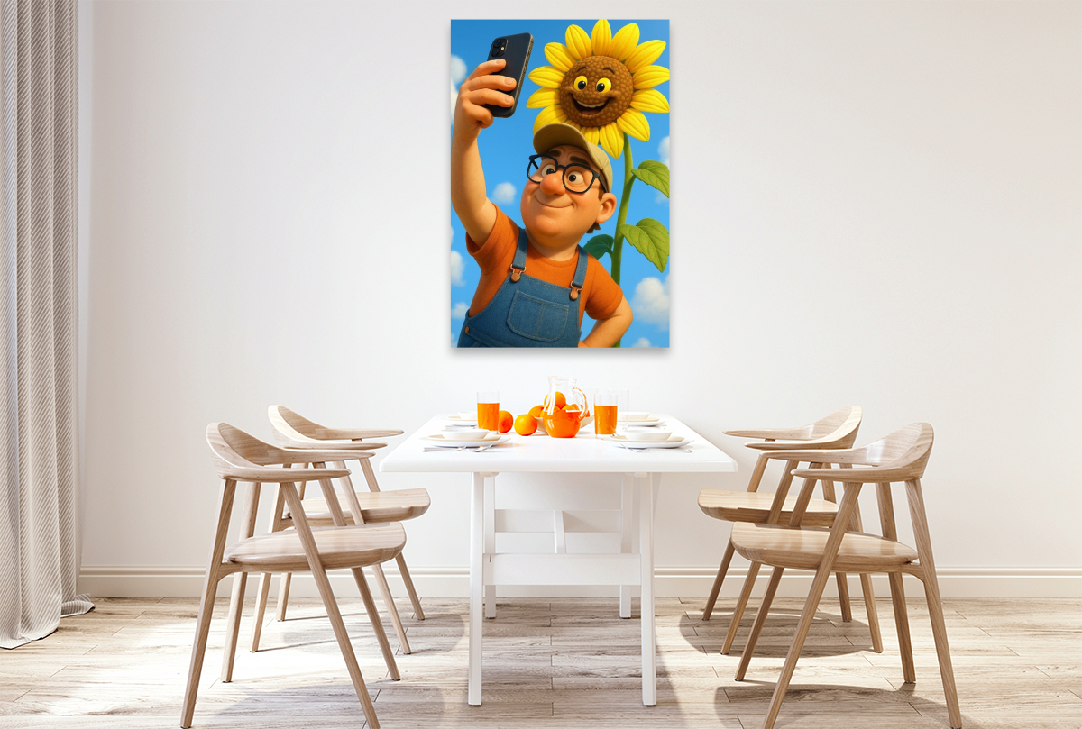 Stolzer Gärtner mit Sonnenblumen Selfie