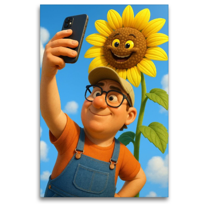Stolzer Gärtner mit Sonnenblumen Selfie