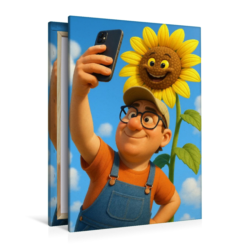 Stolzer Gärtner mit Sonnenblumen Selfie