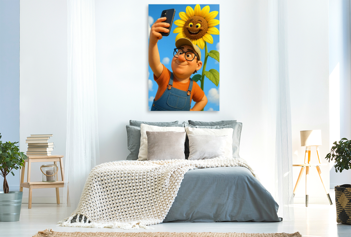 Stolzer Gärtner mit Sonnenblumen Selfie
