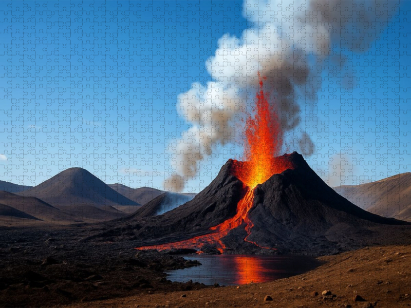 Vuklanausbruch in einer kargen Landschaft