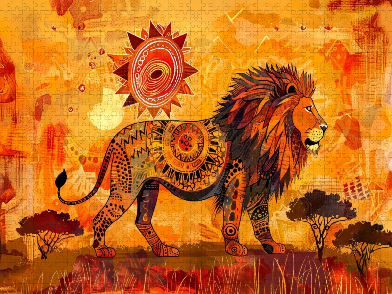 Löwe in leuchtender Savannenlandschaft