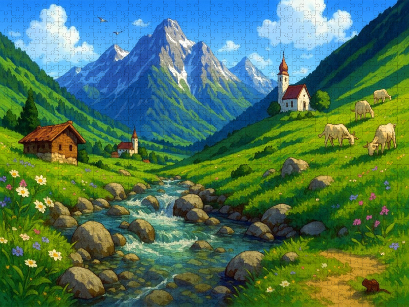 Springender Bach mit Alm - Anime Alpen