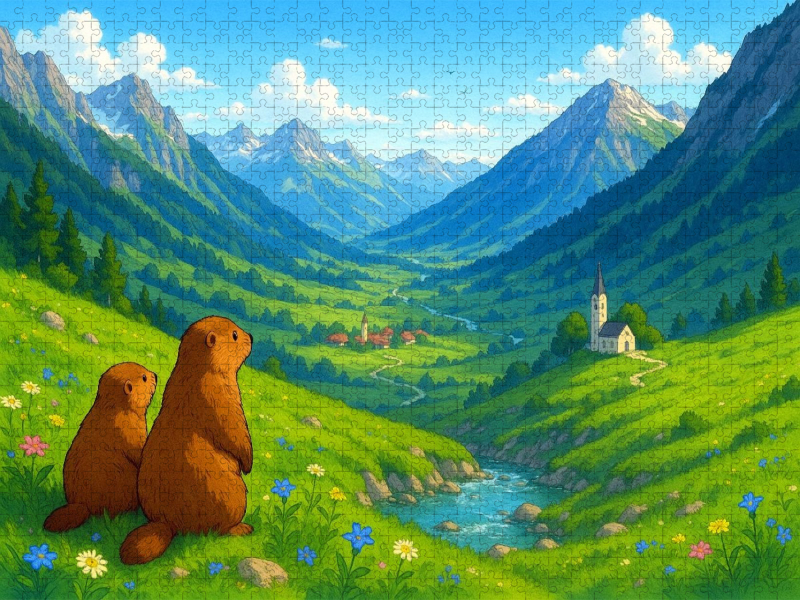 Murmeltiere mit Blick ins Tal - Anime Alpen