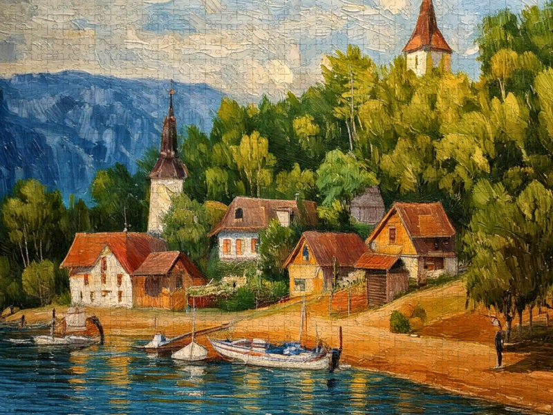 Dorf an einem kleinen Badesee