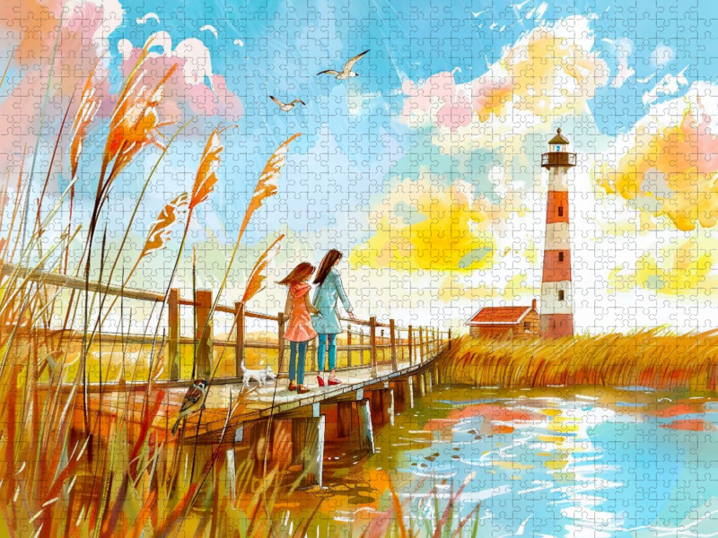 Spaziergang mit Mutter und Kind zum Leuchtturm