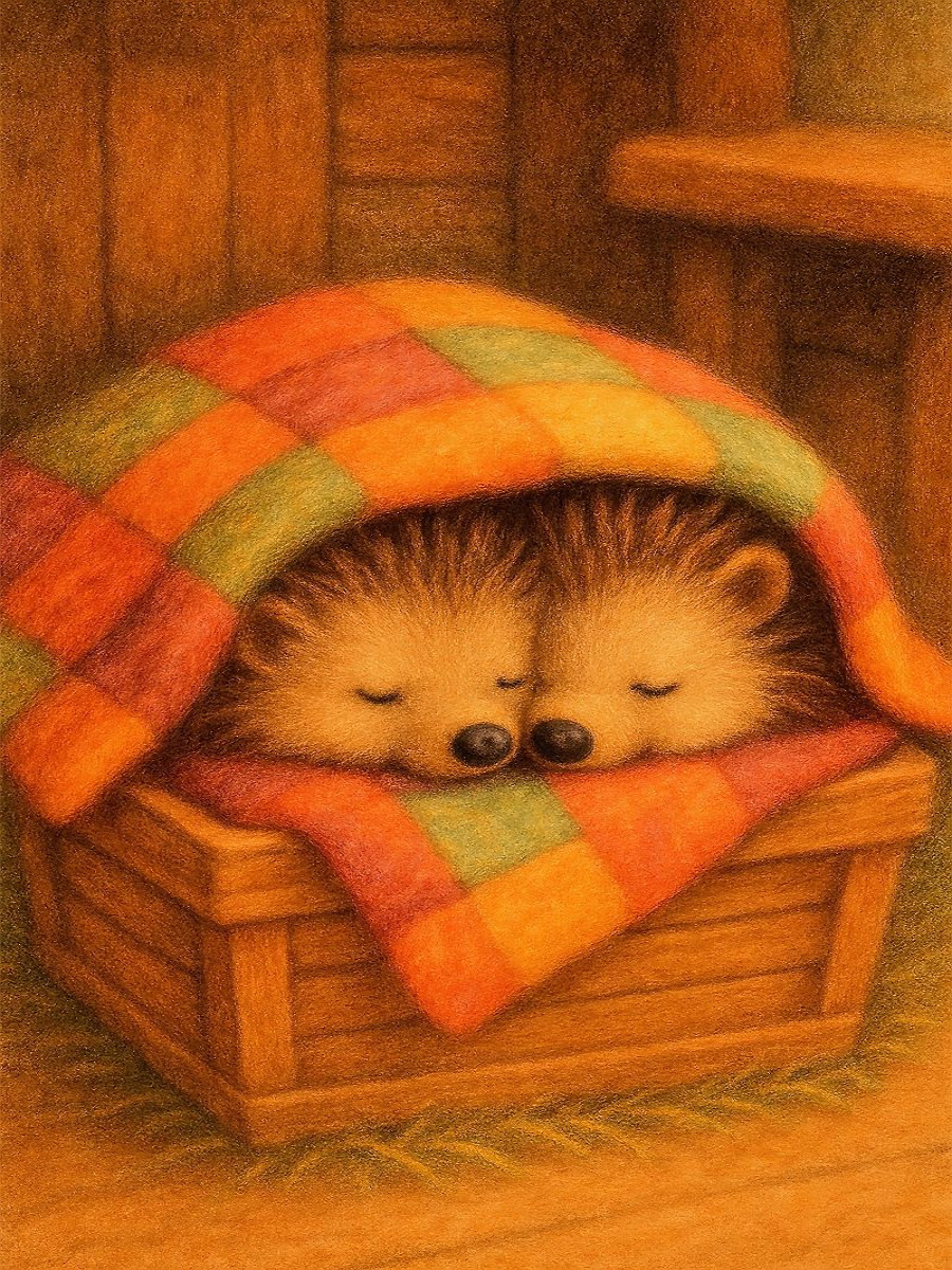 Zwei Igel kuscheln unter einer Decke