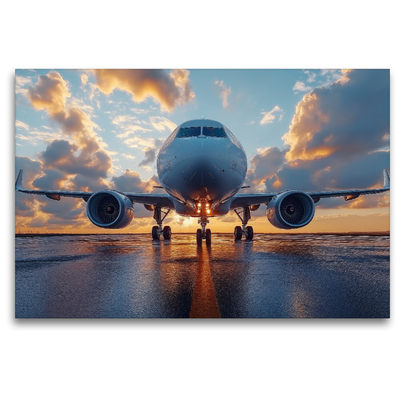 Flugzeug bei Sonnenuntergang auf dem Rollfeld