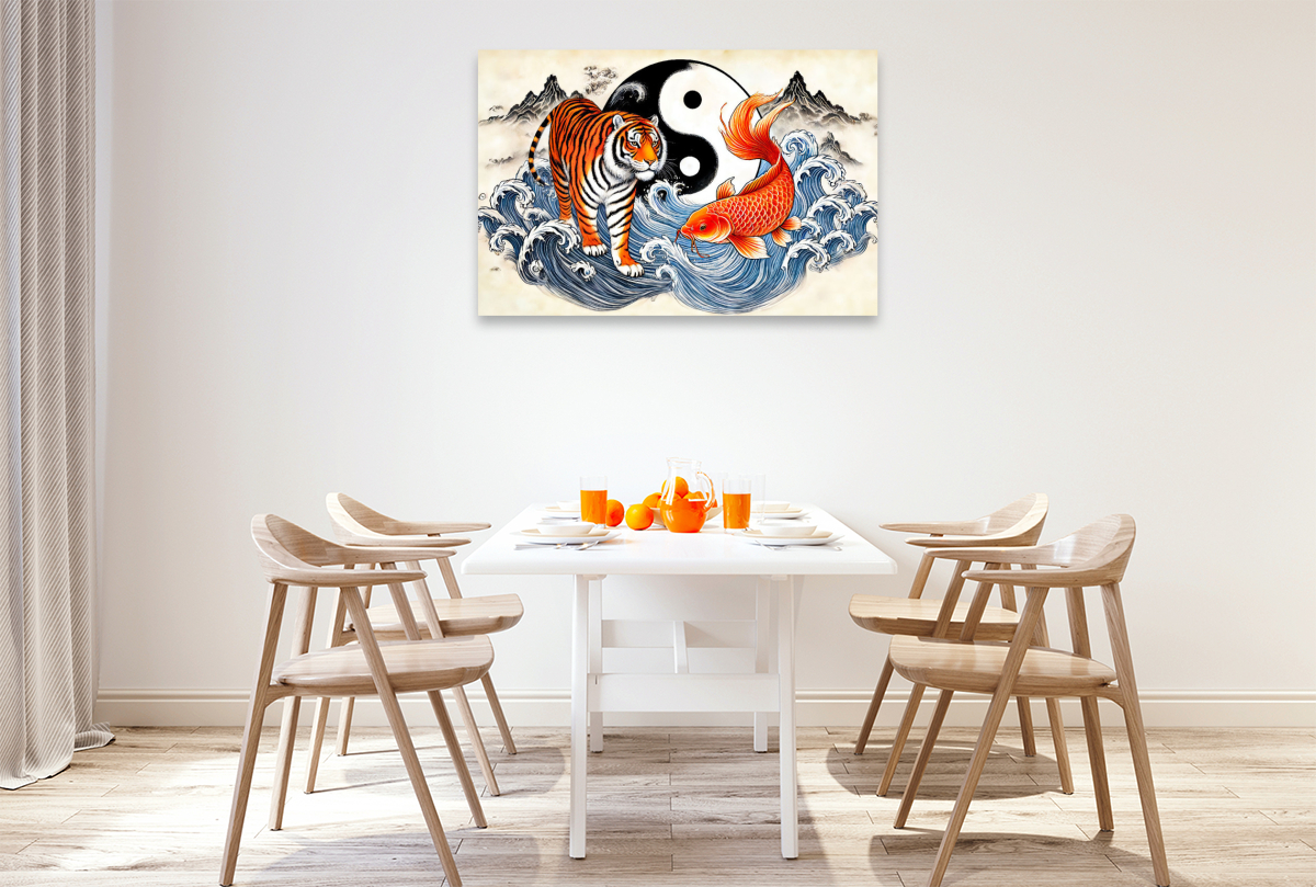 Yin und Yang - Tiger und Koi im asiatischen Malstil