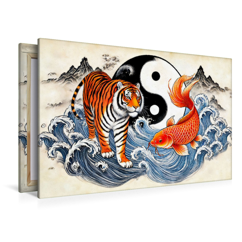 Yin und Yang - Tiger und Koi im asiatischen Malstil