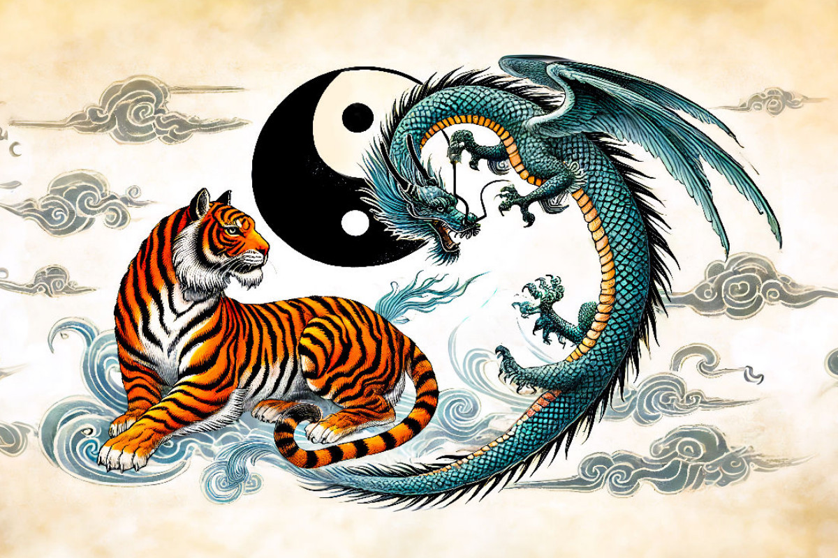 Yin und Yang - Tiger und Drache im asiatischen Malstil