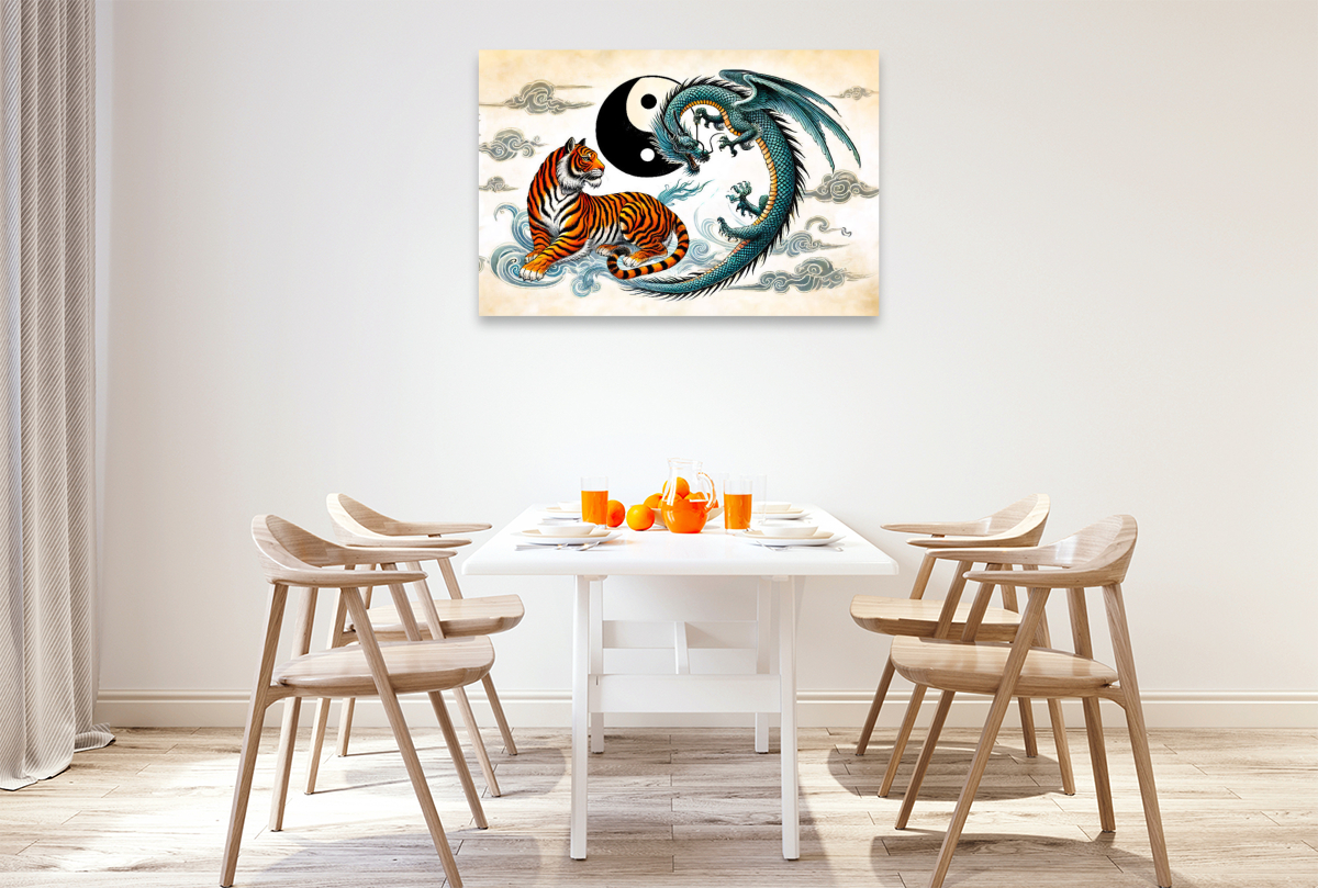 Yin und Yang - Tiger und Drache im asiatischen Malstil