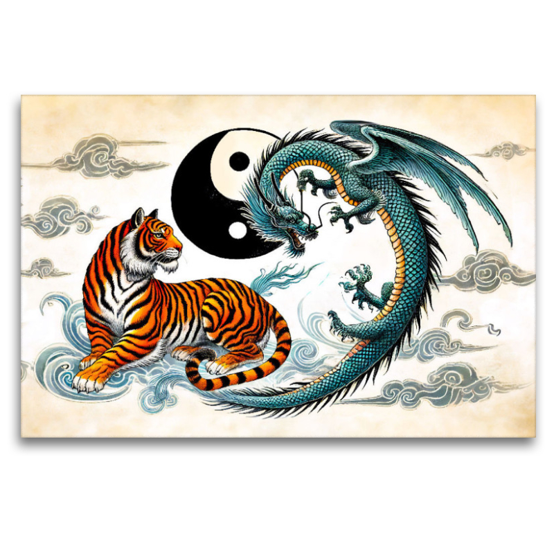 Yin und Yang - Tiger und Drache im asiatischen Malstil