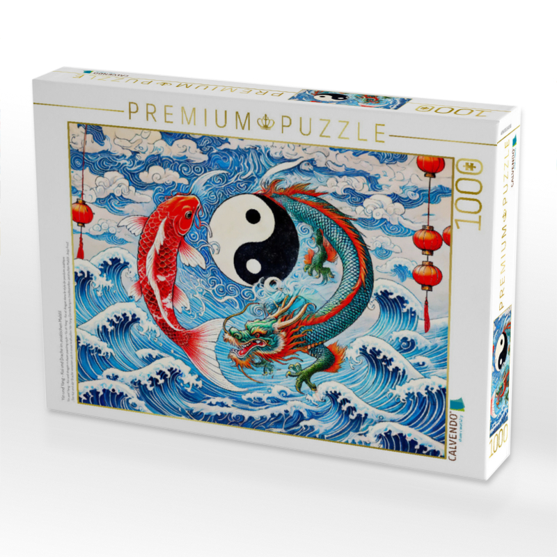 Yin und Yang - Koi und Drache im asiatischen Malstil