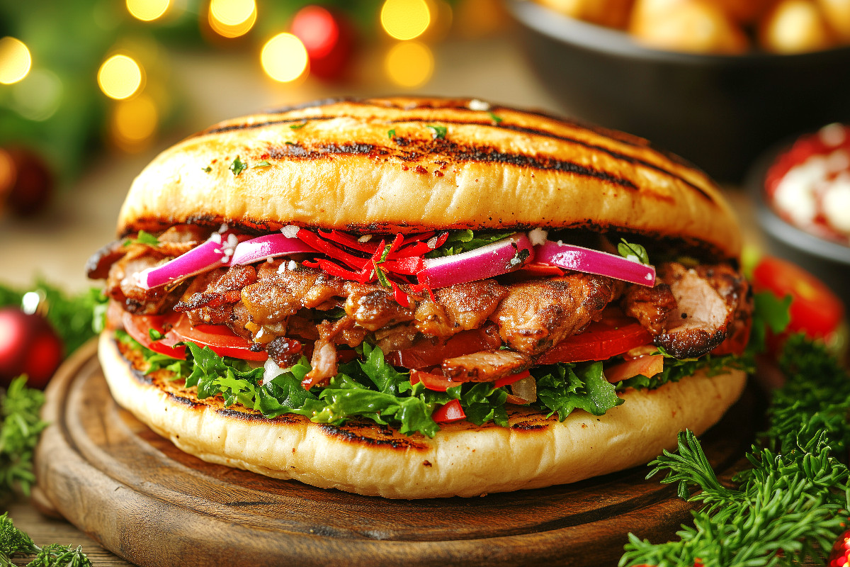 Weihnachtlicher Döner Kebab mit frischen Zutaten