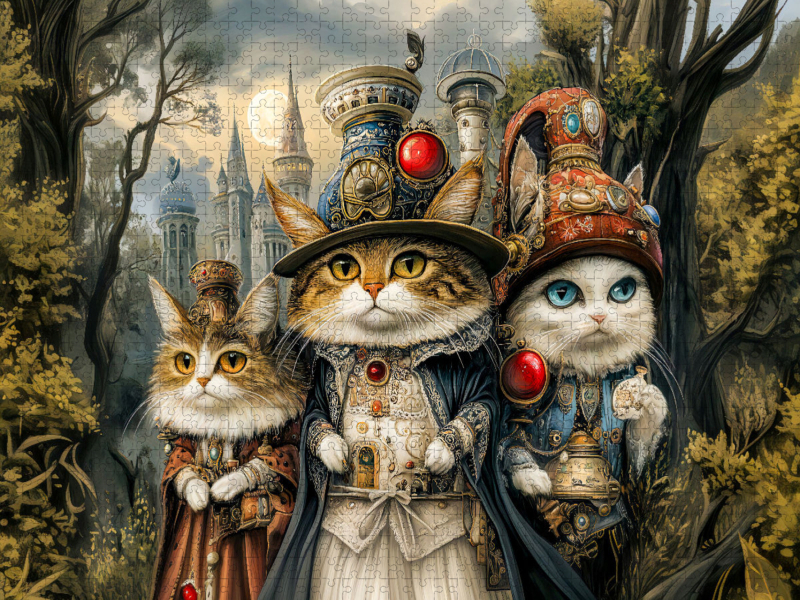 Drei Katzen in der Steampunkwelt