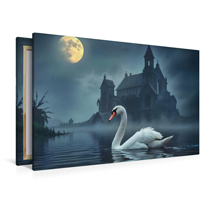 Mystische Anmut – HD-Leinwand „Schwan im Mondlicht“