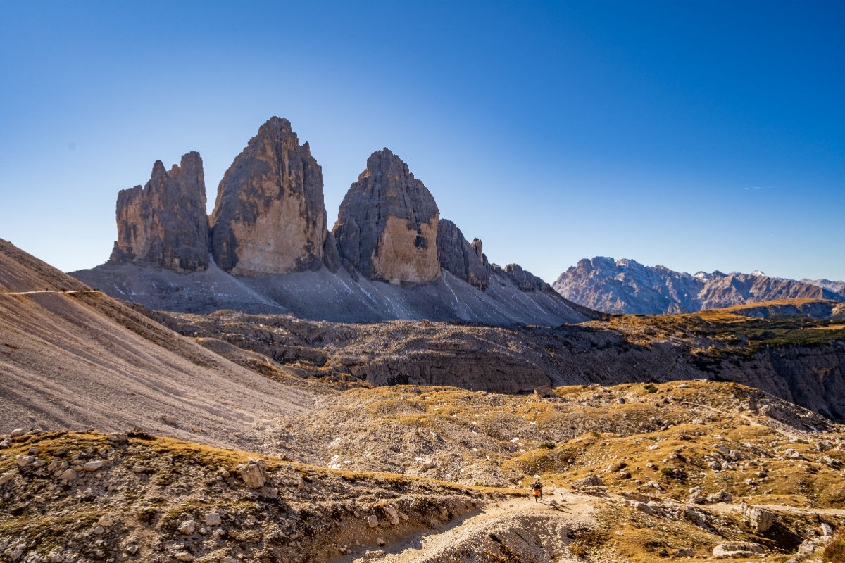 Blick von Tre Cime auf die Drei Zinnen