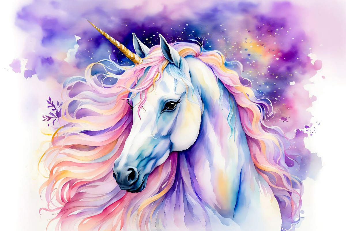 Einhorn mit funkelnder Mähne in der Nacht