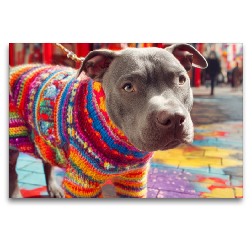 Pit Bull im bunten Strick