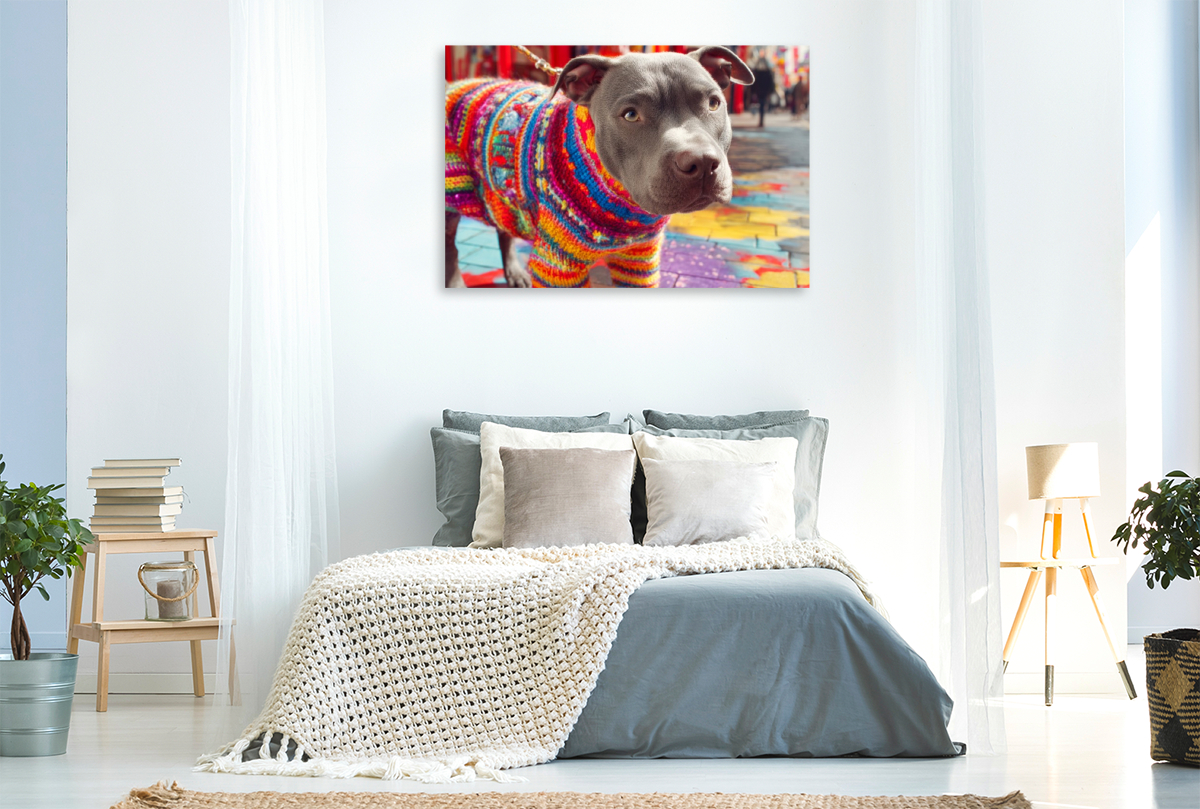 Pit Bull im bunten Strick