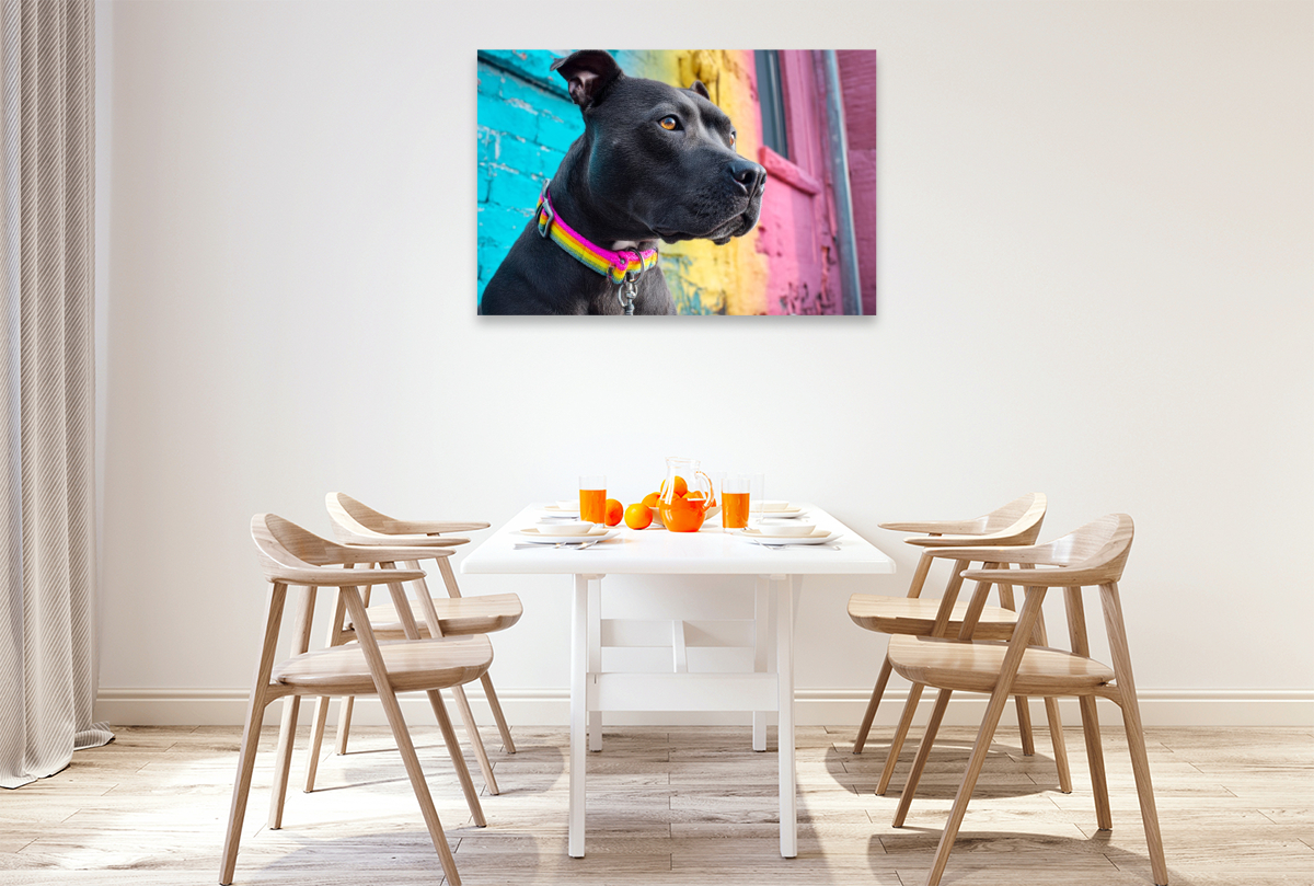 Pit Bull mit buntem Halsband
