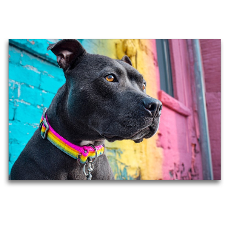 Pit Bull mit buntem Halsband