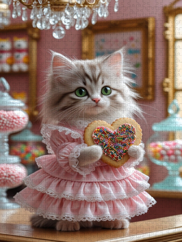 Katzenbaby mit Rüschenkleid im Bonbonparadies