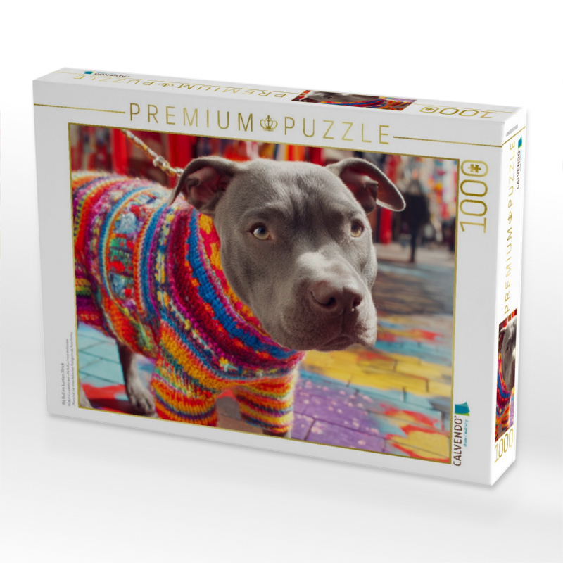 Pit Bull im bunten Strick