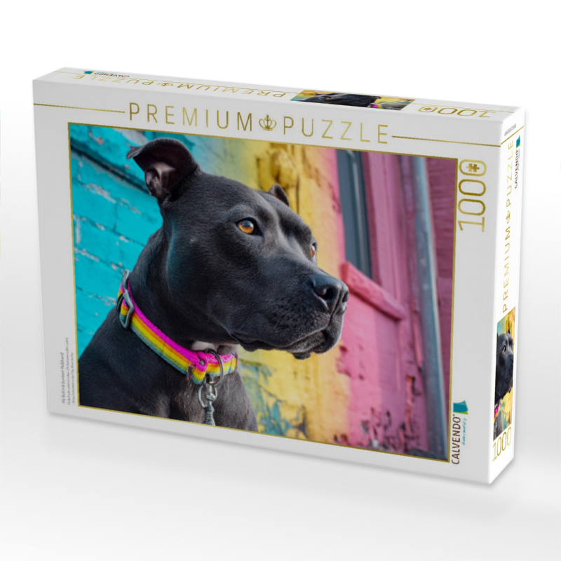 Pit Bull mit buntem Halsband