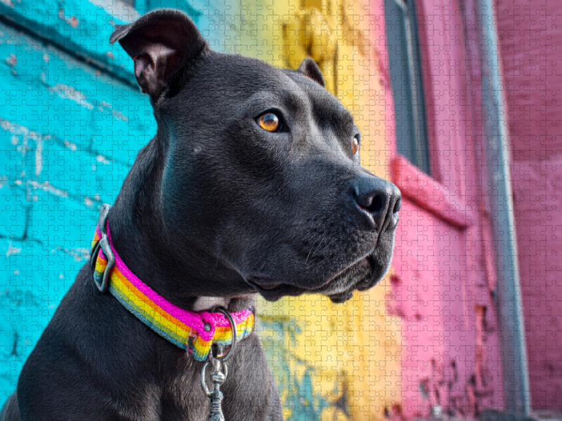 Pit Bull mit buntem Halsband