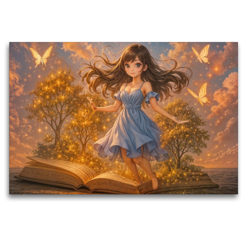 Animewelt Heldin zwischen Seiten