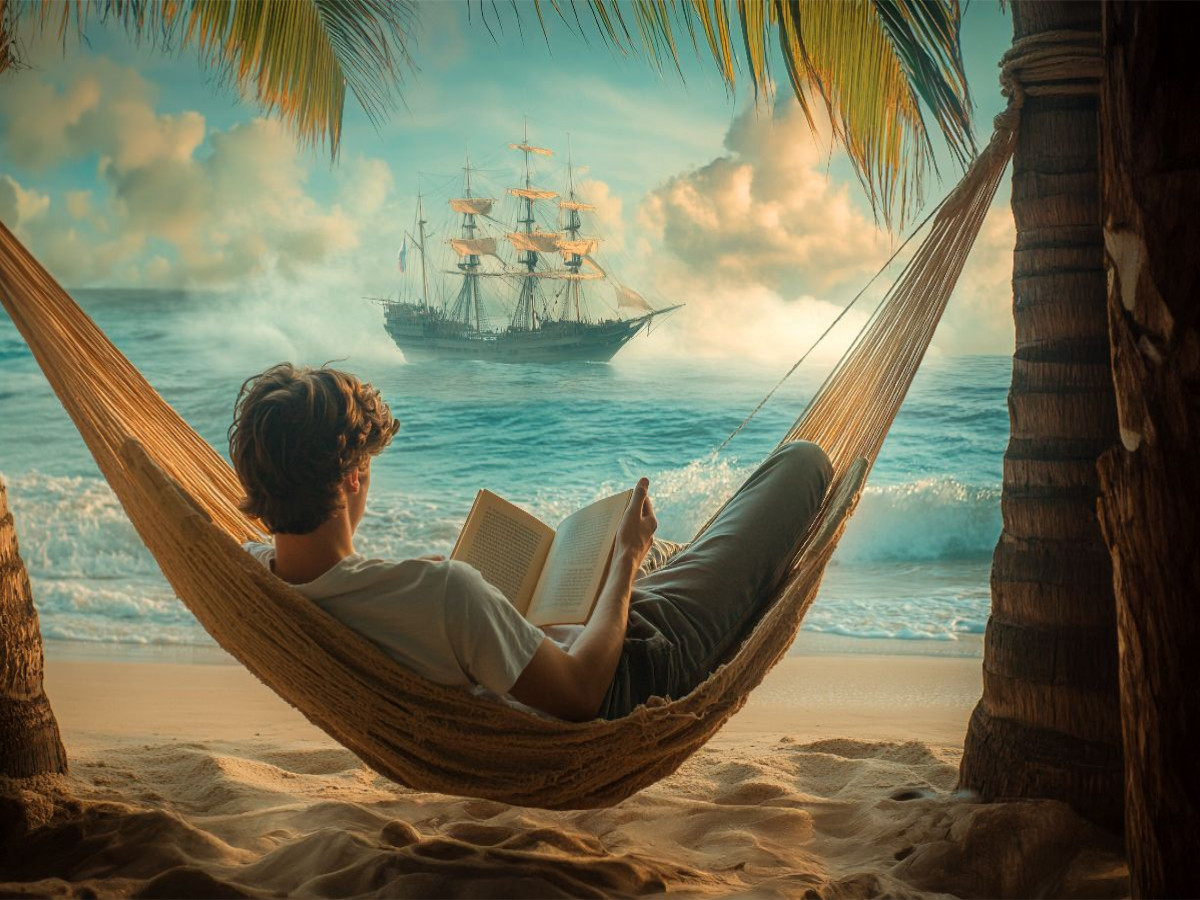 Piratenabenteuer - junger Mann liest ein Buch