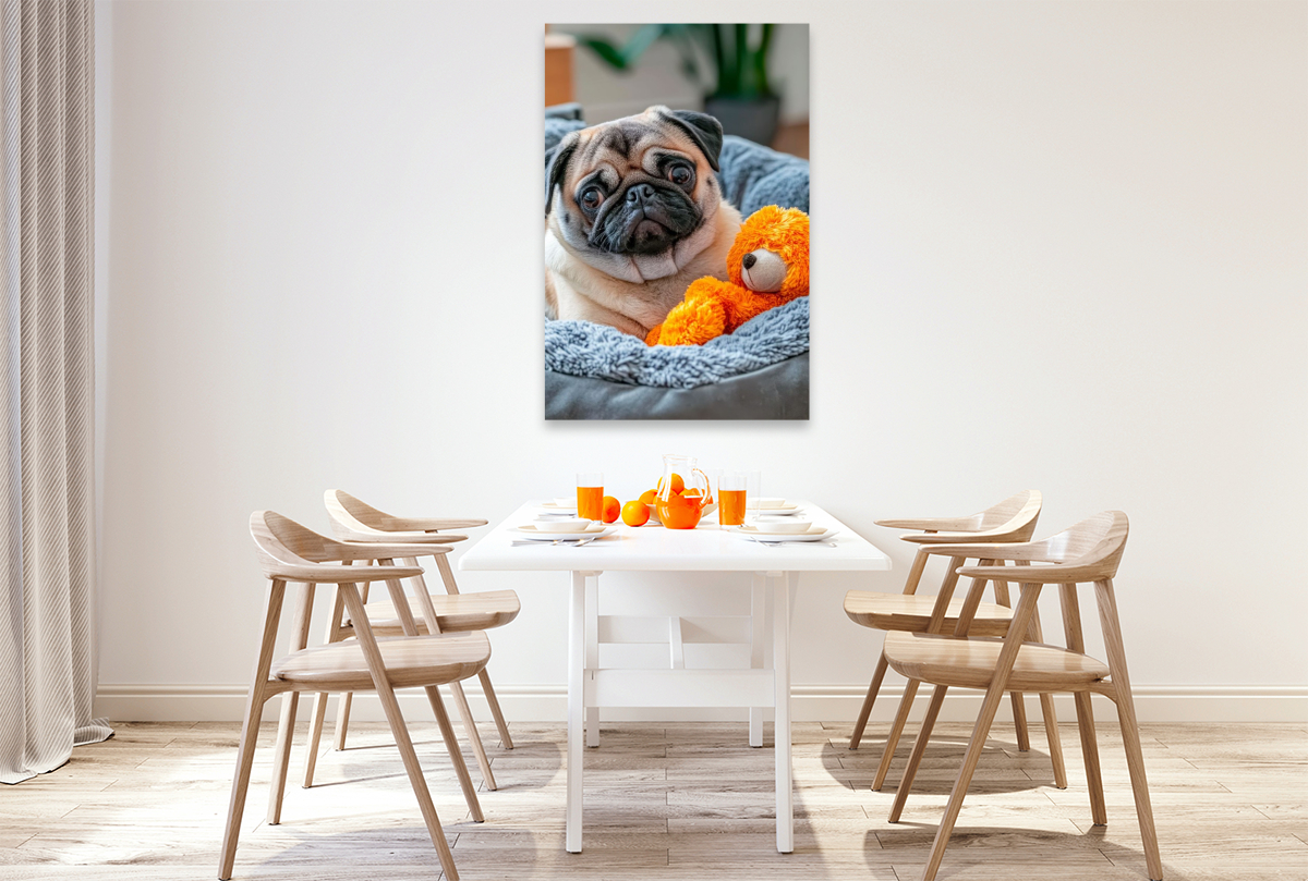 Mops und sein Kuschelbärchen