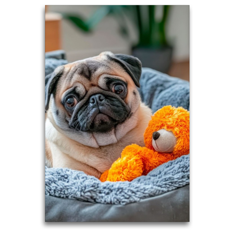Mops und sein Kuschelbärchen