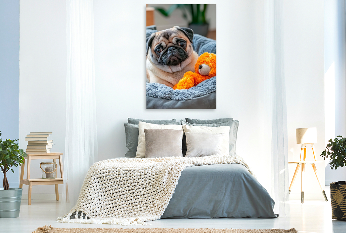 Mops und sein Kuschelbärchen