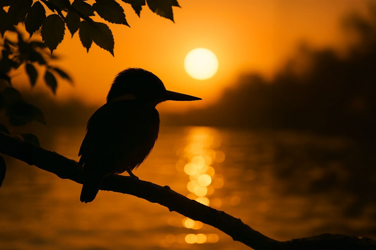 Sonnenuntergang mit Eisvogel