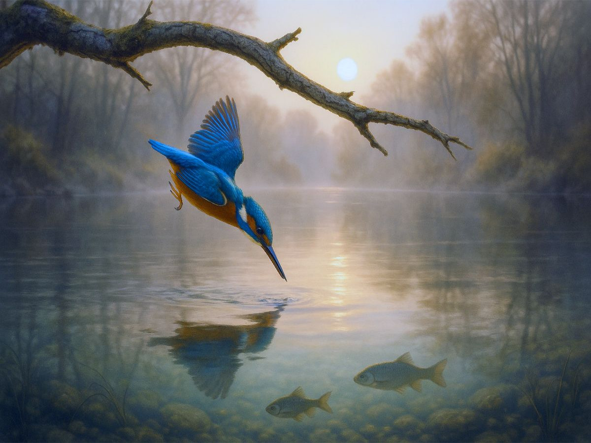 Sturzflug - Eisvogel am Wasser