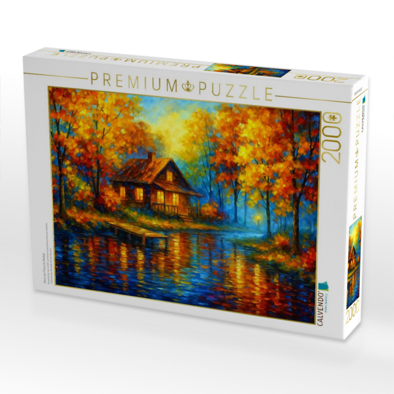Haus am Fluss im Herbst