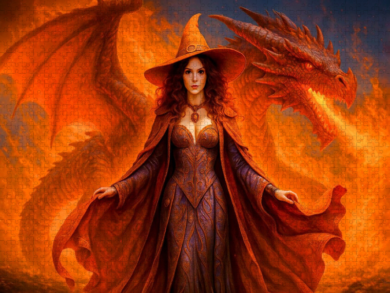 Feuerhexe mit Drache
