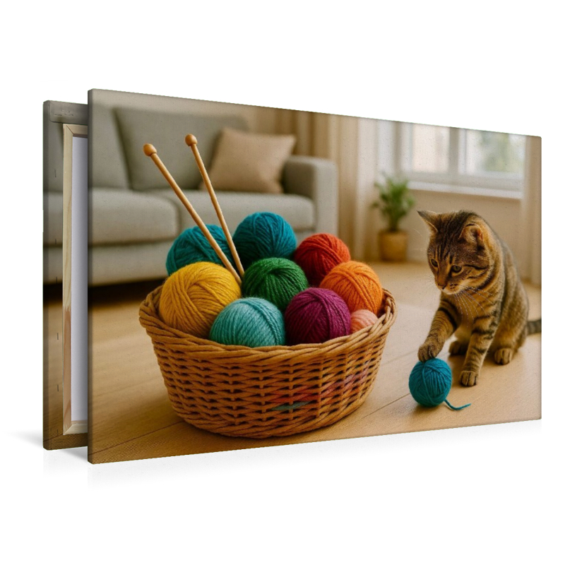 Eine Katze spielt mit der Wolle