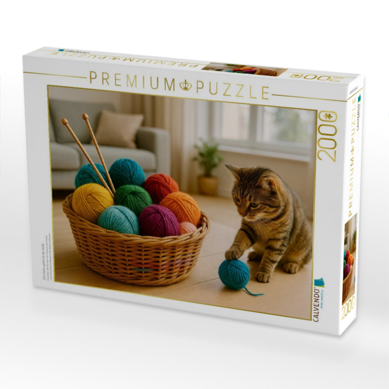 Eine Katze spielt mit der Wolle
