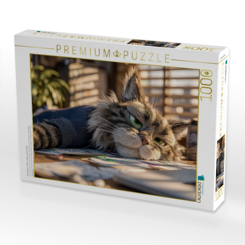 Faule Katze im Büro mit genervtem Blick