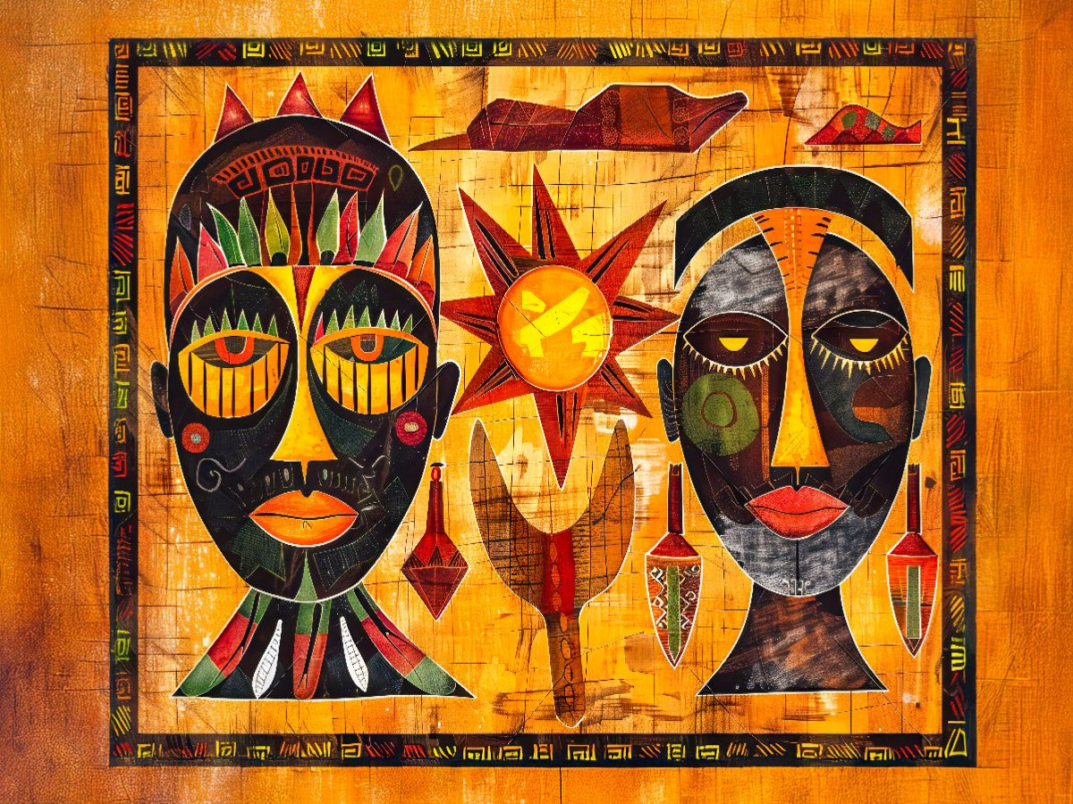 Abstrakte Masken und afrikanische Gesichter