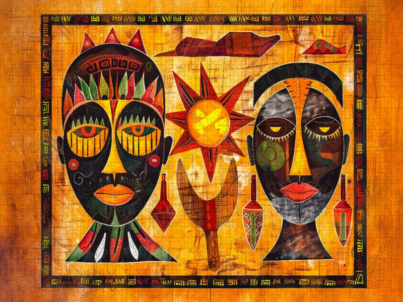 Abstrakte Masken und afrikanische Gesichter